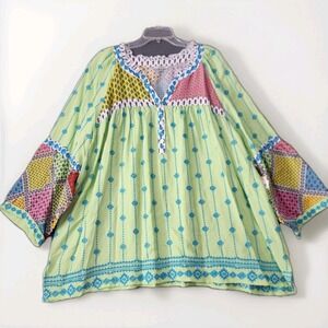 John Mark Women 3X Embroidered Tunic Top Boho Art To Wear Patchwork Festival NWT